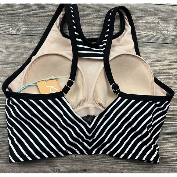 Kona Sol Tank Swimsuit Tankini Twist Front Padded Black/White Stripe Size SMALL - Picture 3 of 10